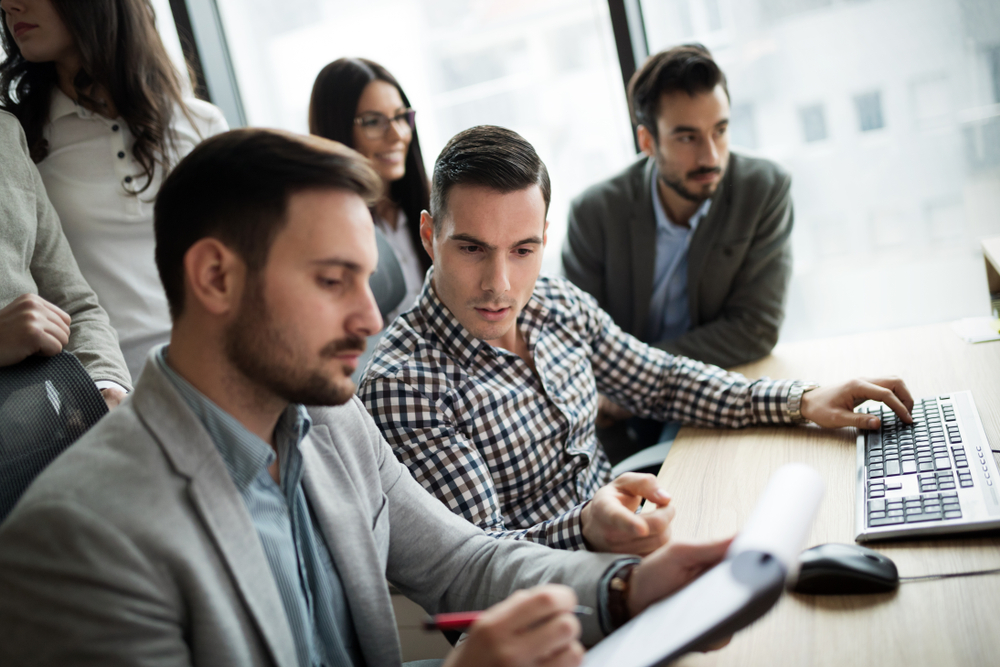 Group of business people having a discussion